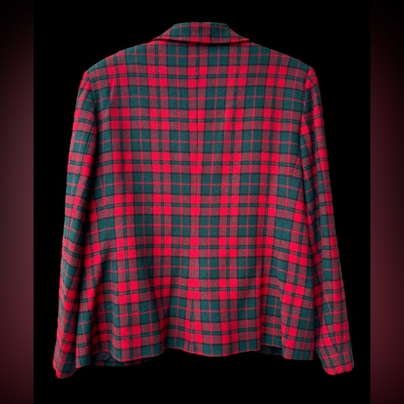 Classic Tartan Plaid Lined Wool Zip Up Blazer, Red, Green, Christmas, Vintage - Picture 2 of 6